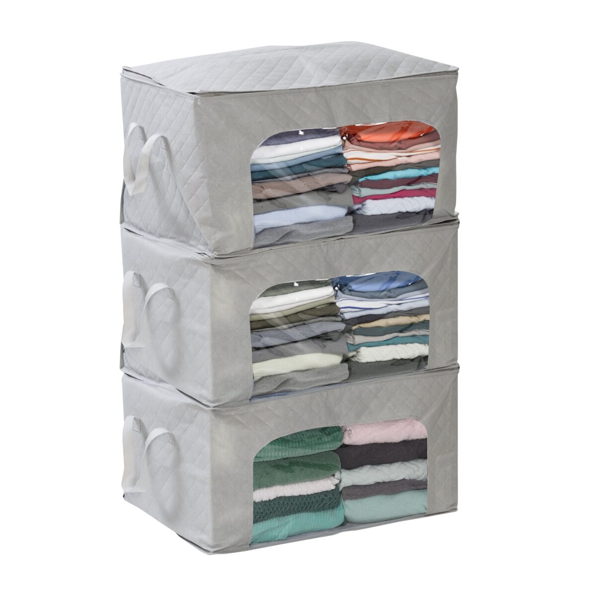 Clothes Storage Bags with Clear-View Windows (Set of 3) - Gray and Clear