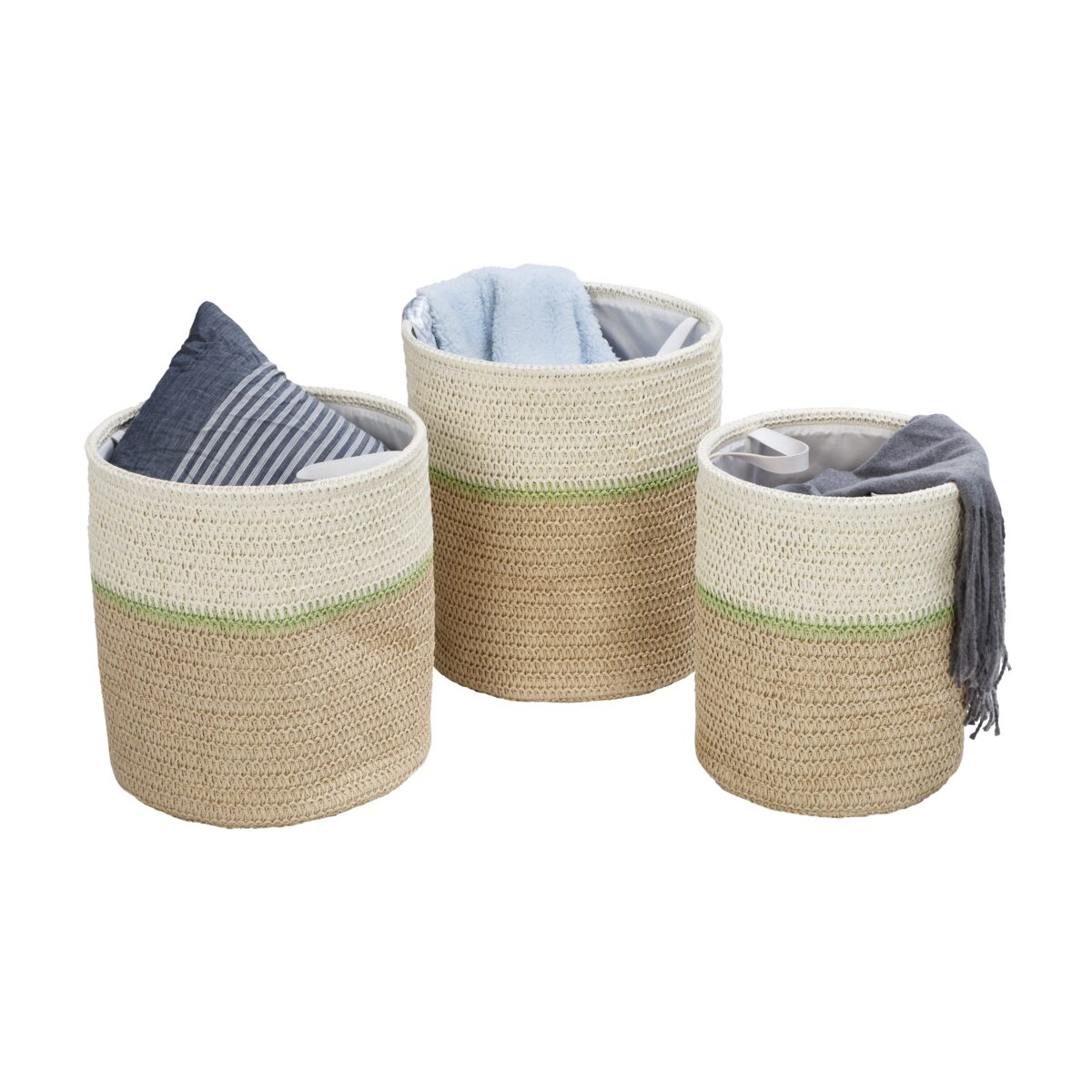 Paper Straw Nesting Baskets with Handles (Set of 3) - Green and Natural