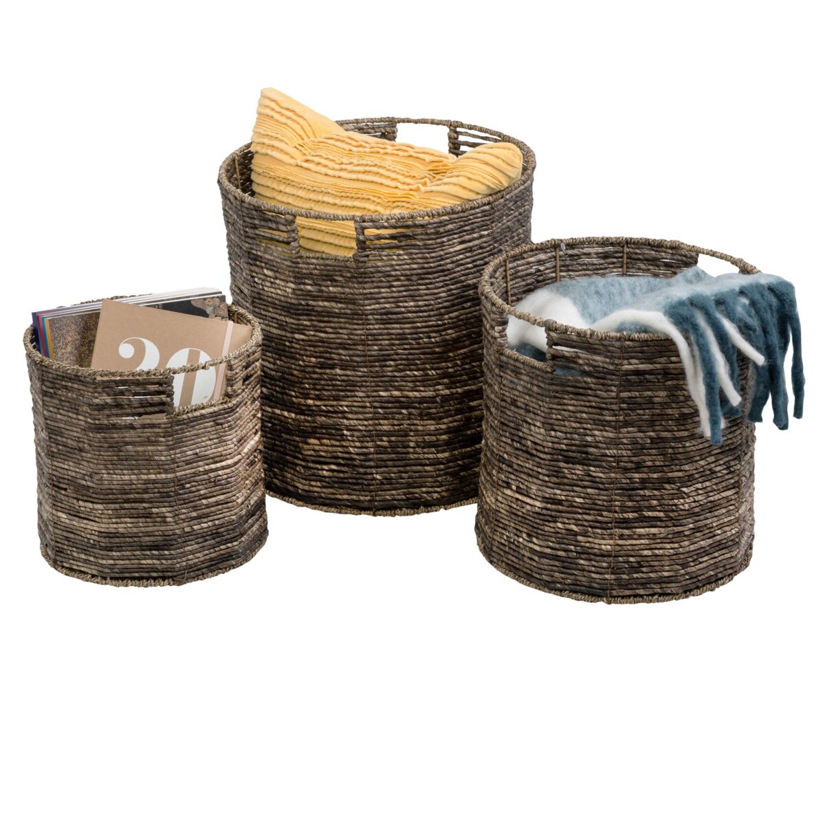 Maize Woven Round Nesting Baskets (Set of 3) - Brown